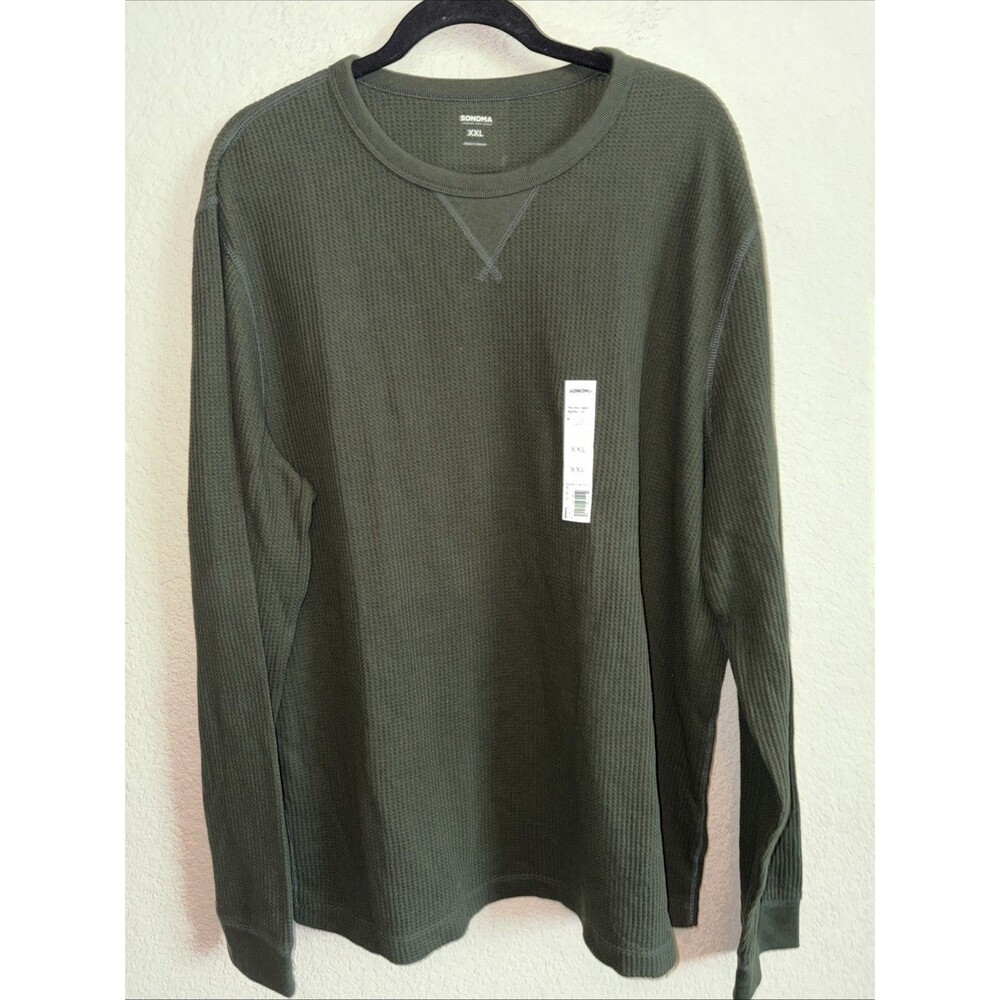 New Waffle Knit Thermal Shirt Mens XXL 2XL Green Holiday Winter Christmas LS
